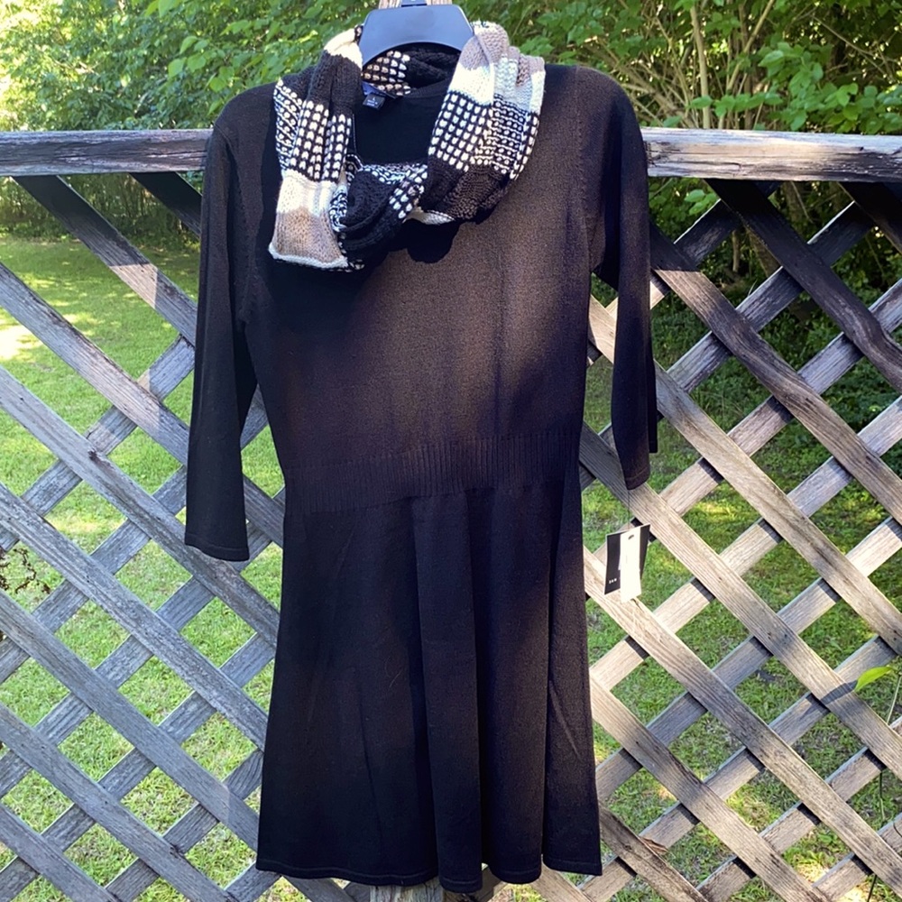 San Francisco Brand Black sweater dress w/ Scarf